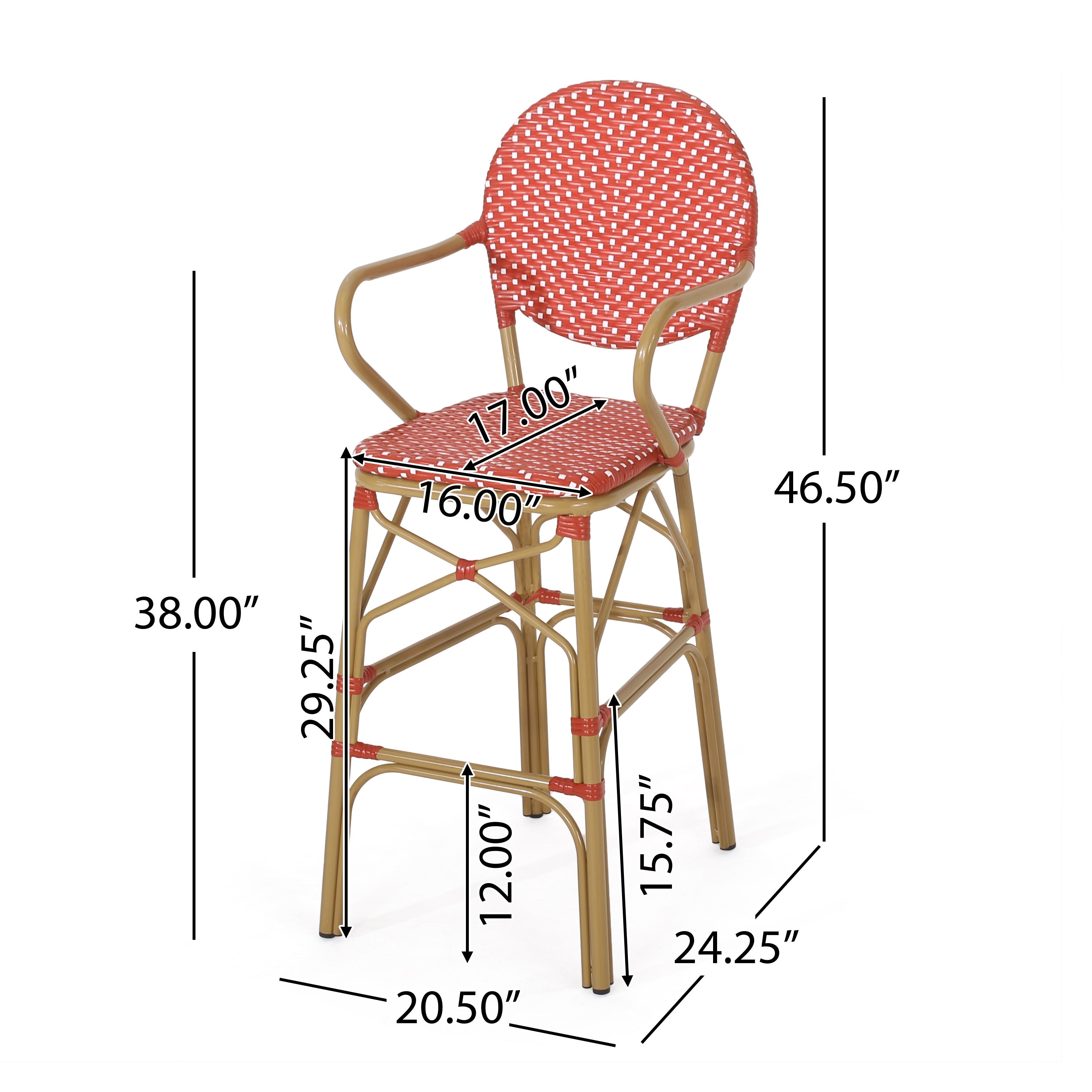 Outdoor Wicker Aluminum Barstool Set of 2, 29.5", Red