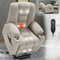 Power Lift Recliner Chair Massage Heat USB Ports Beige