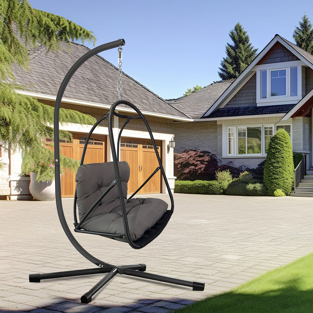 Wicker Rattan Swing Egg Chair with Stand Indoor Outdoor