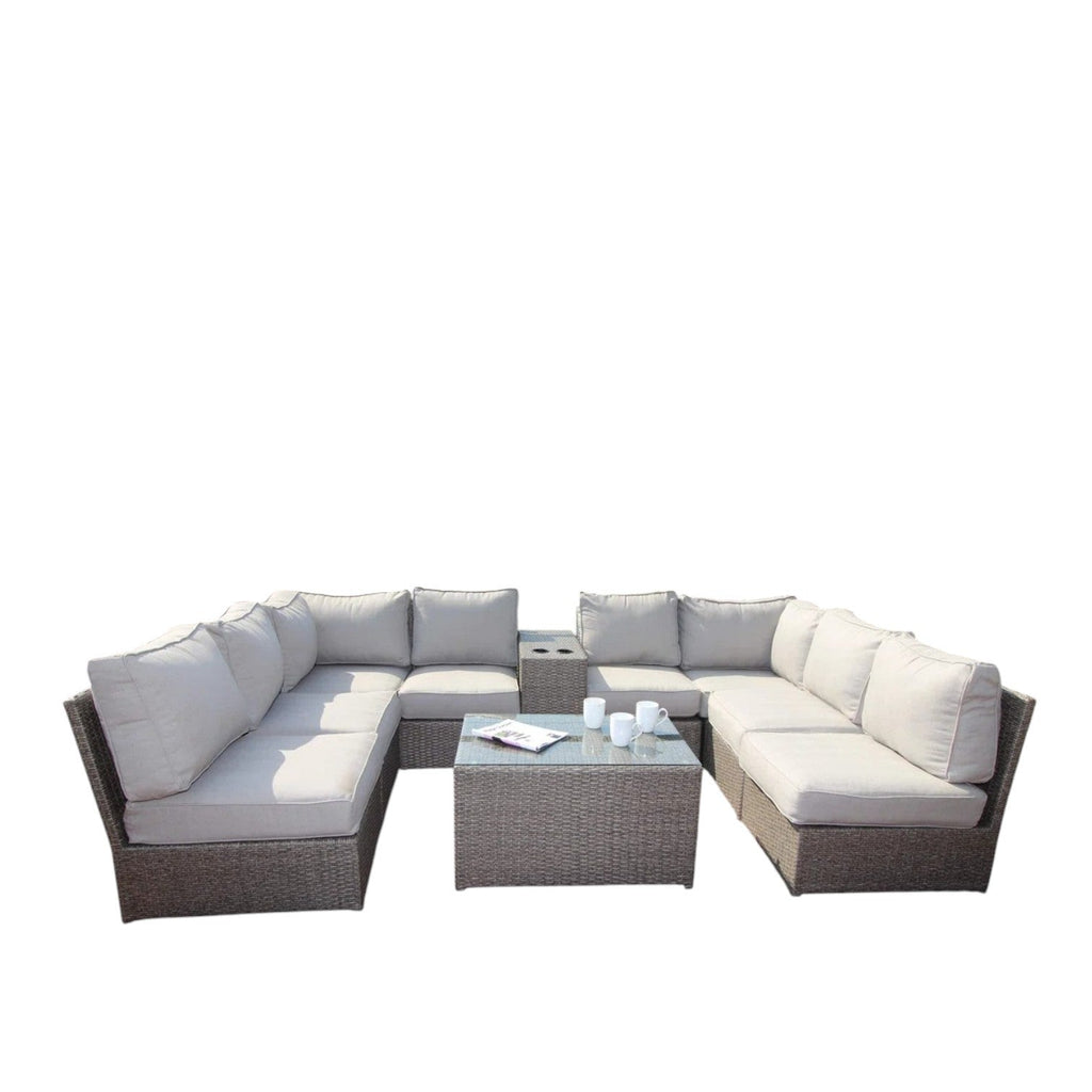 Outdoor Sectional Set HDPE Wicker Aluminum Gray 10 Piece Seats 6