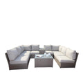 Outdoor Sectional Set HDPE Wicker Aluminum Gray 10 Piece Seats 6