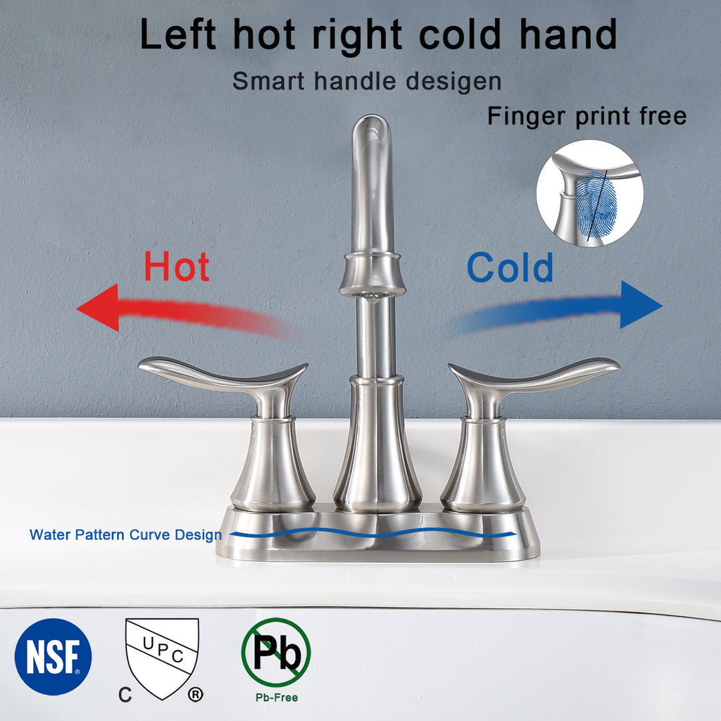 2-Handle 4-Inch Brushed Nickel Bathroom Faucet with Pop-up Drain
