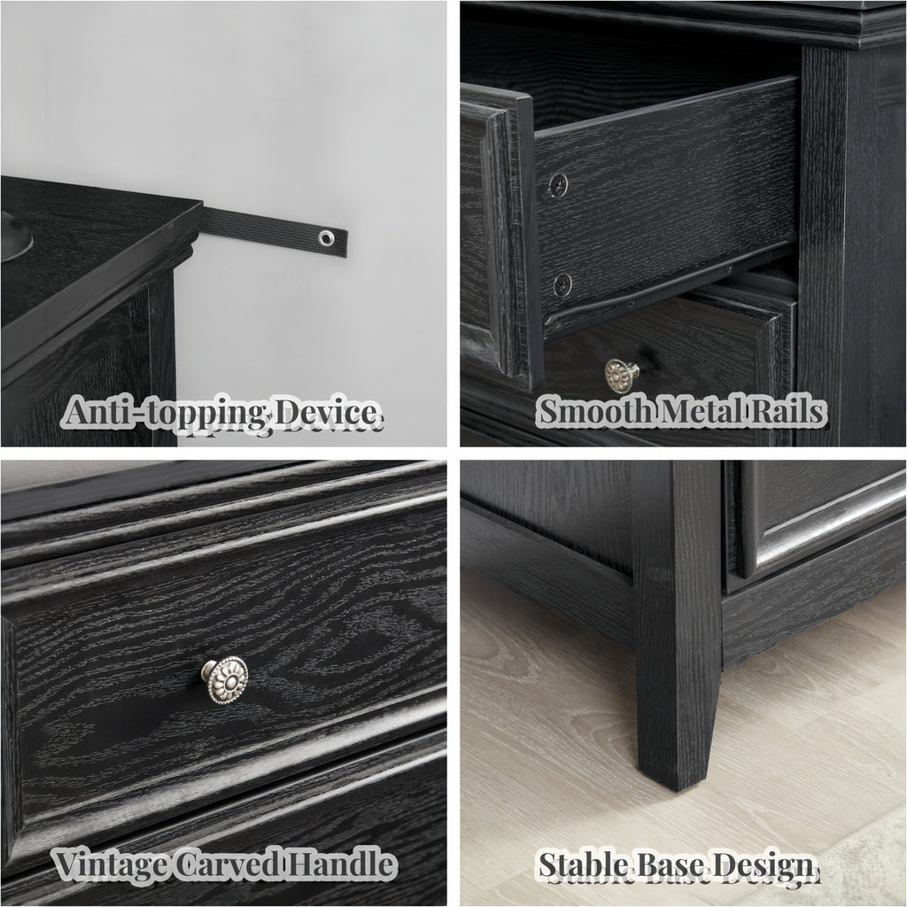 Black 5 Drawer Dresser Chest Cabinet Storage Organizer