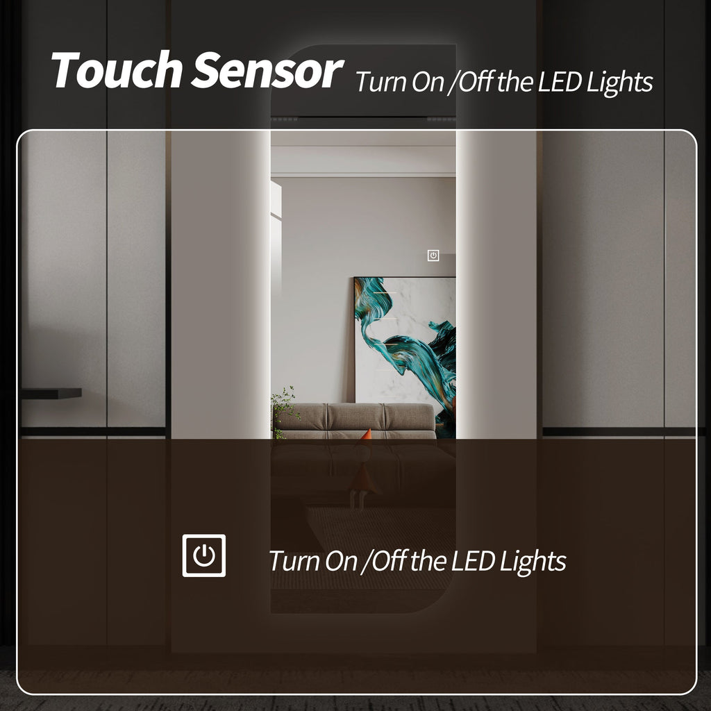 LED Full Length Wall Mirror 65" x 21" Dimmable Silver
