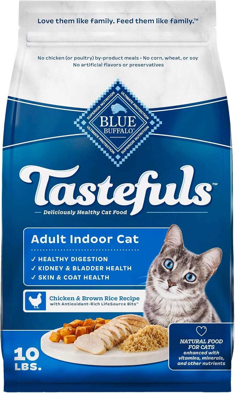 Blue Buffalo Tastefuls Natural Dry Food for Adult Indoor Cats, Chicken & Brown Rice Recipe, 15-Lb. Bag
