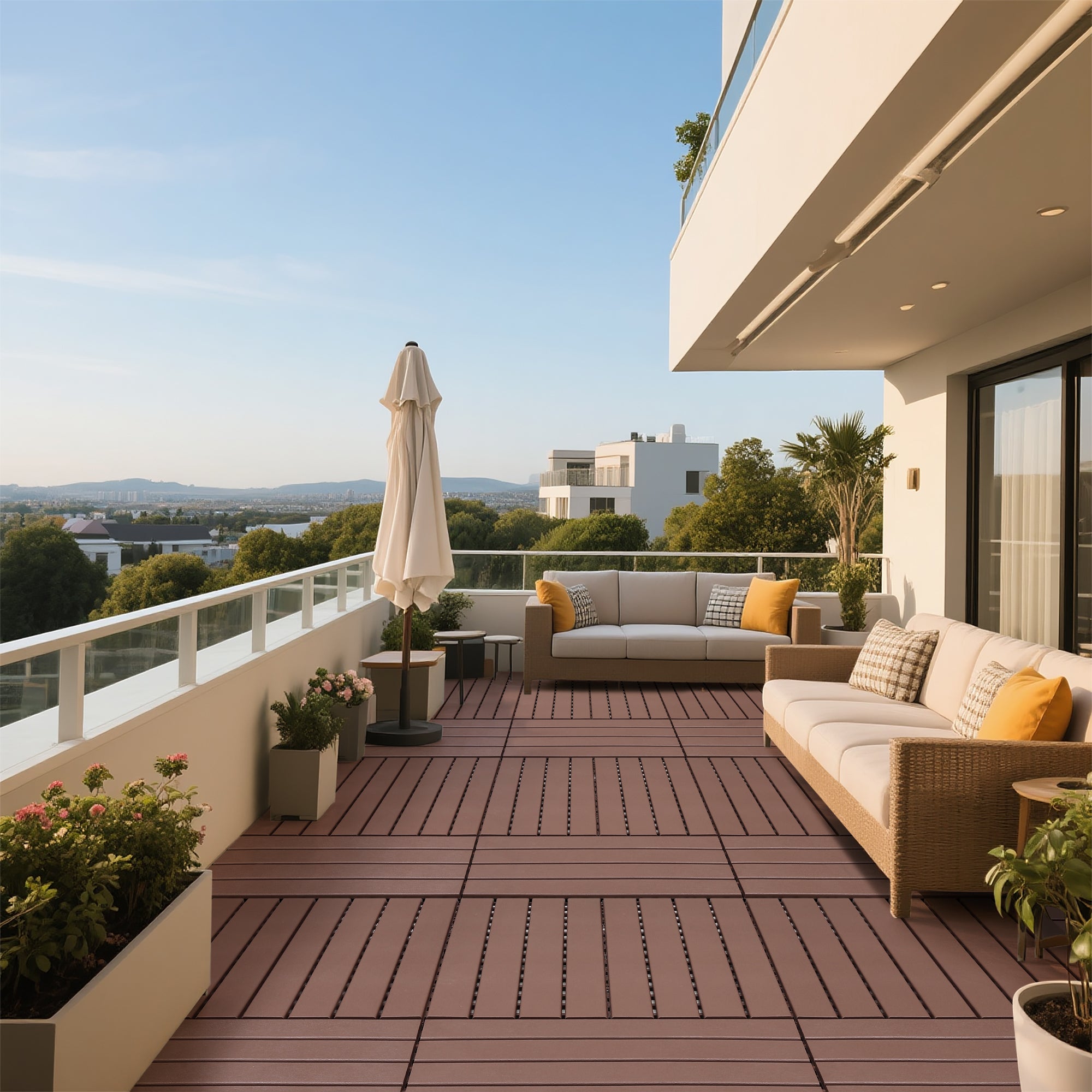 22-Piece Brown Interlocking Deck Tiles 24x12 Inch Polypropylene