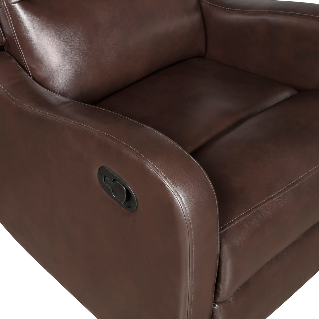 Brown Faux Leather Reclining Chair Wood Frame Living Room