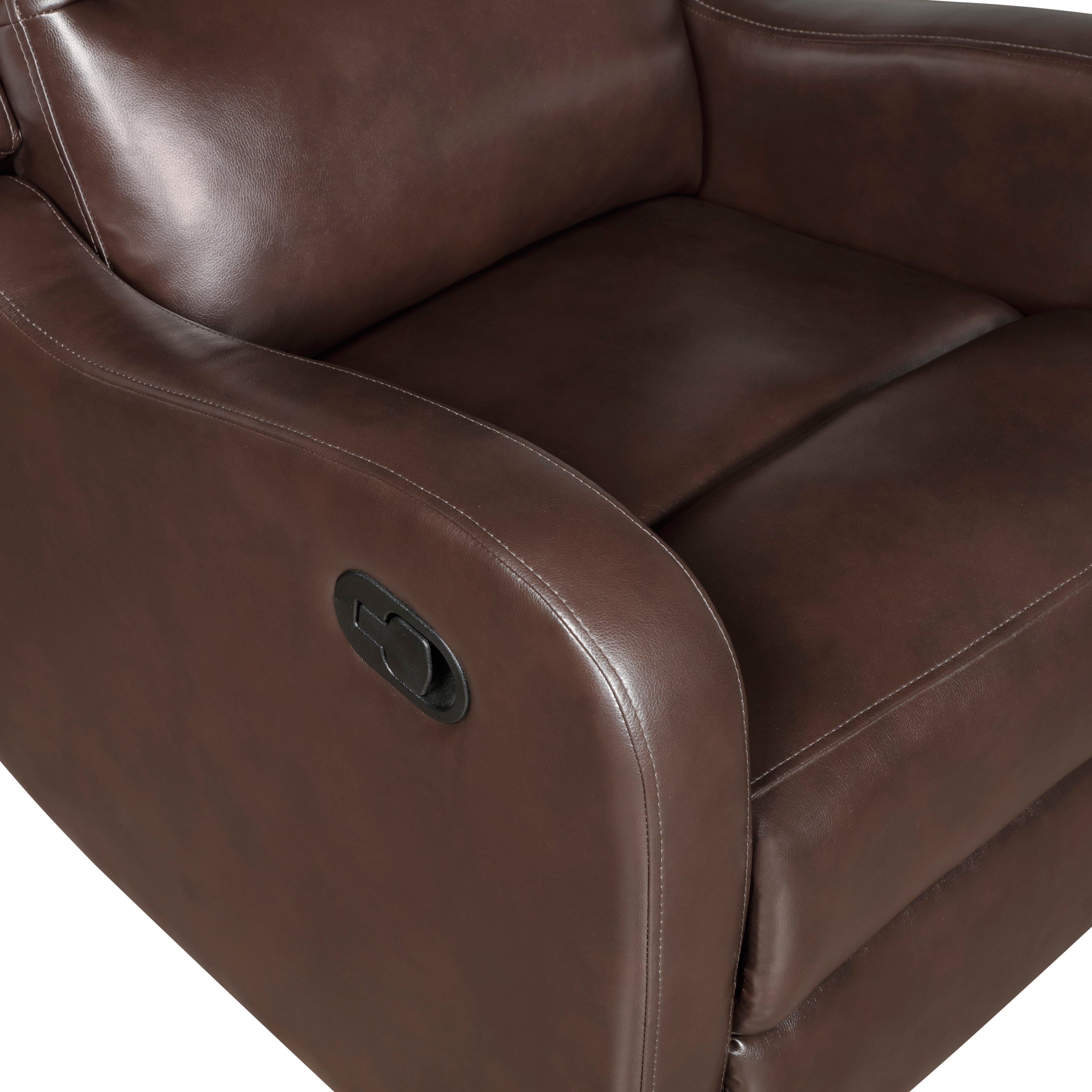 Brown Faux Leather Reclining Chair Wood Frame Living Room