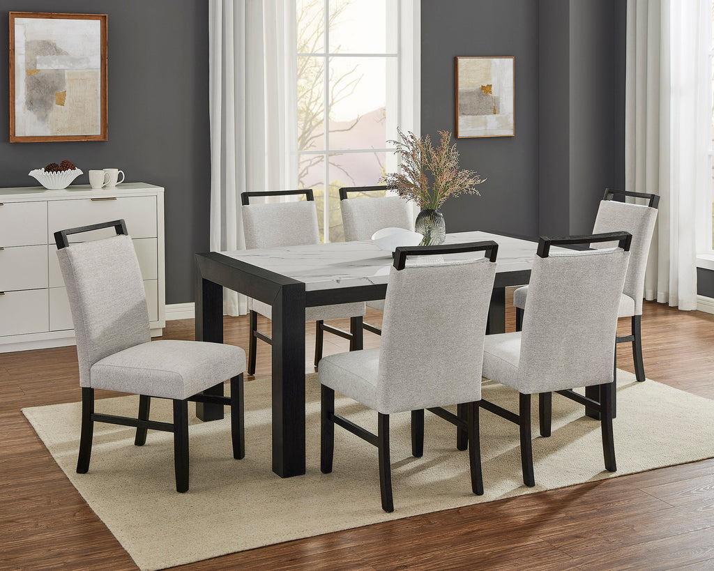White Faux Marble Dining Table Wood Veneer Black Finish