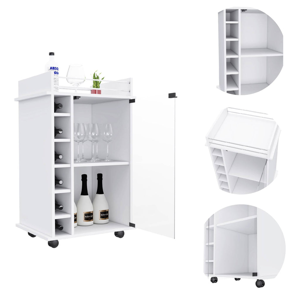 White Bar Cart Two Shelves Wine Rack Four Casters