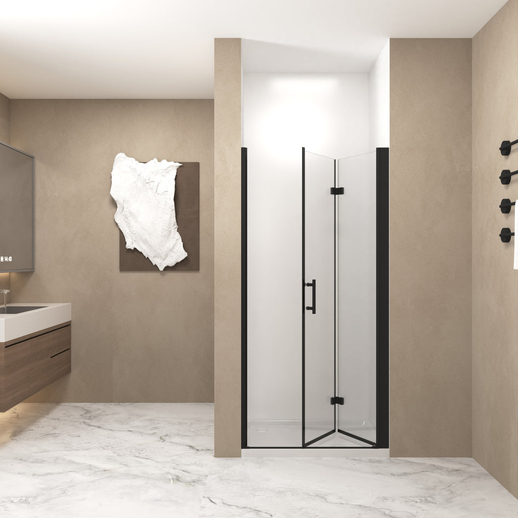 Bifold Shower Door 29-28" x 72" 6mm Tempered Glass Matte Black