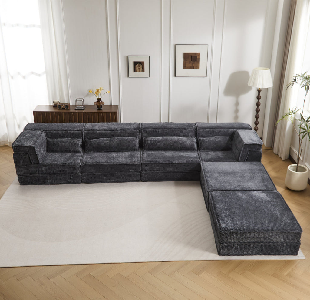 Sectional Sofa Bed Modular Circle Fleece Dark Gray 4 Seat 157 In Convertible