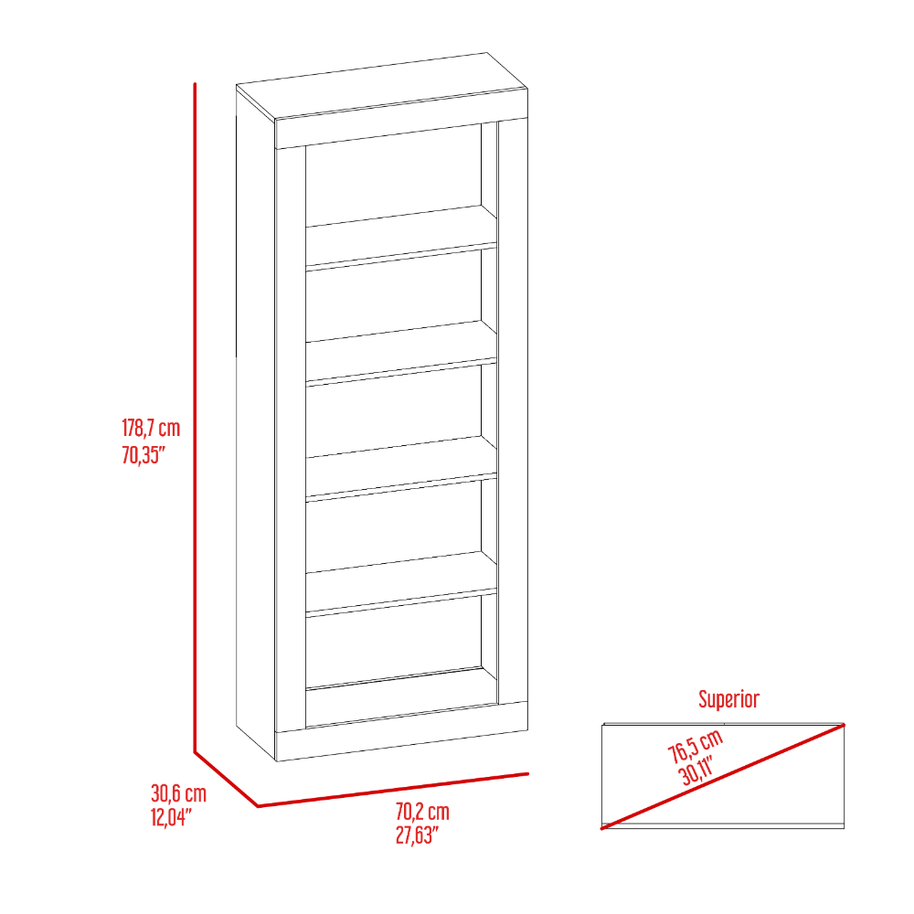 Andina Vertical Bookcase Five Shelves Black