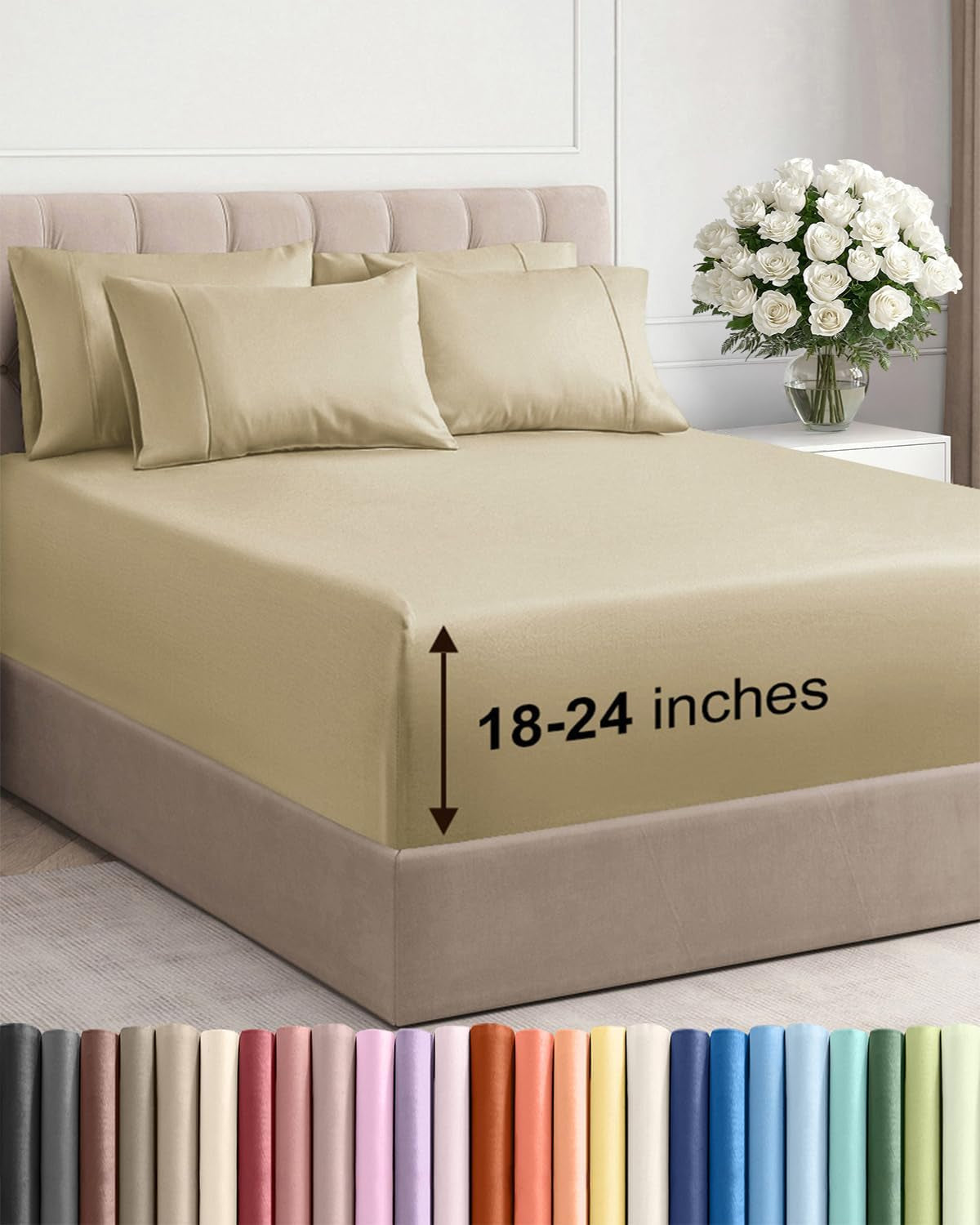 Extra Deep Pocket Sheet Set 4 Piece Breathable Soft Cooling Bedding Wrinkle Free