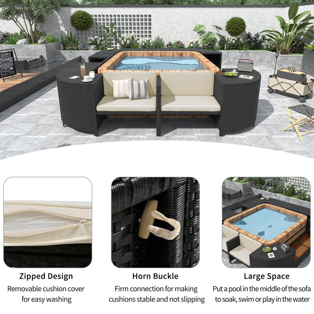 Outdoor Rattan Sectional Sofa Set with Storage, Beige