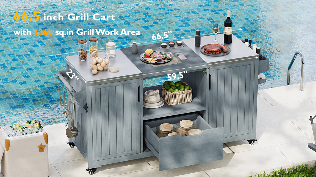 Outdoor Grill Island Cart 66.5" Stainless Steel Tabletop