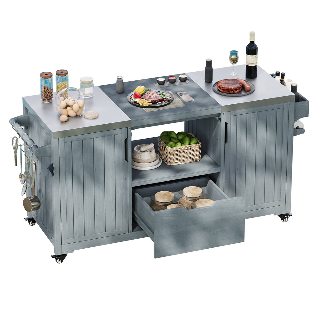 Outdoor Grill Island Cart 66.5" Stainless Steel Tabletop