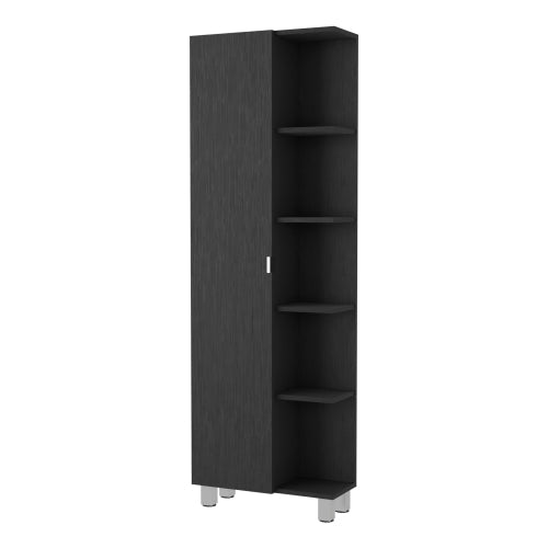 Linen Cabinet with Mirror - Open Shelves - Space Saving - Black