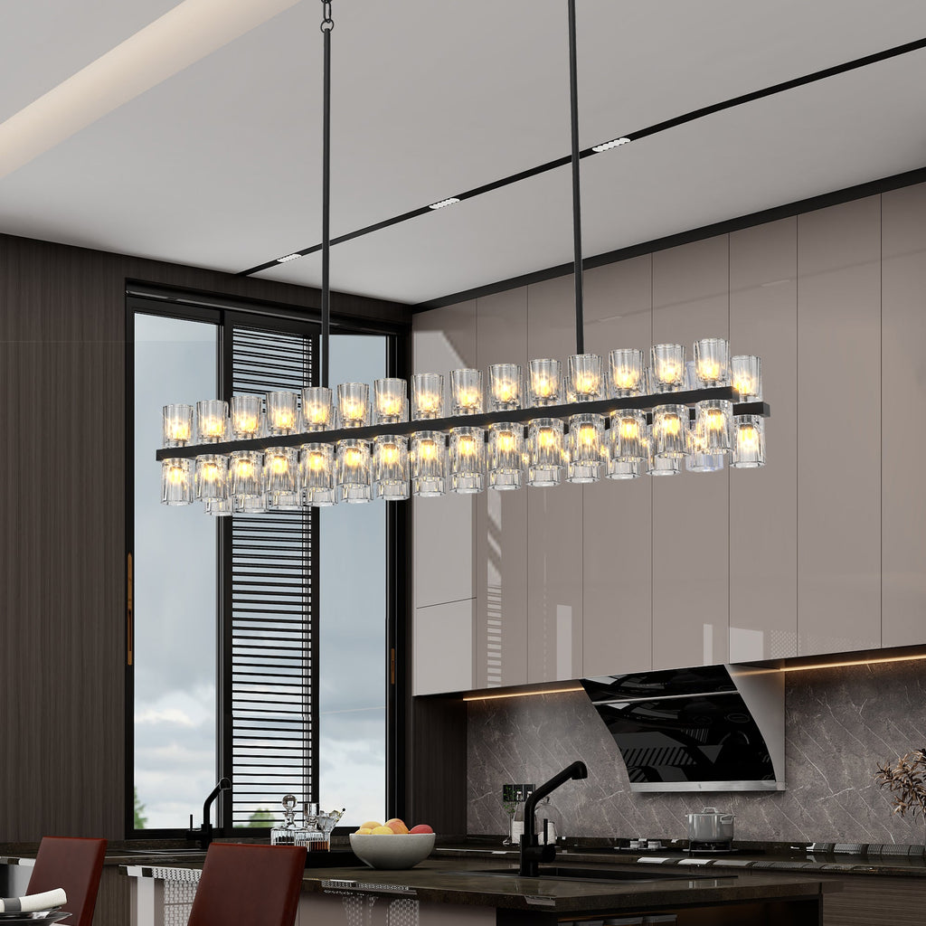 Rectangular Crystal Chandelier Black Frame K9 Crystals Living Dining