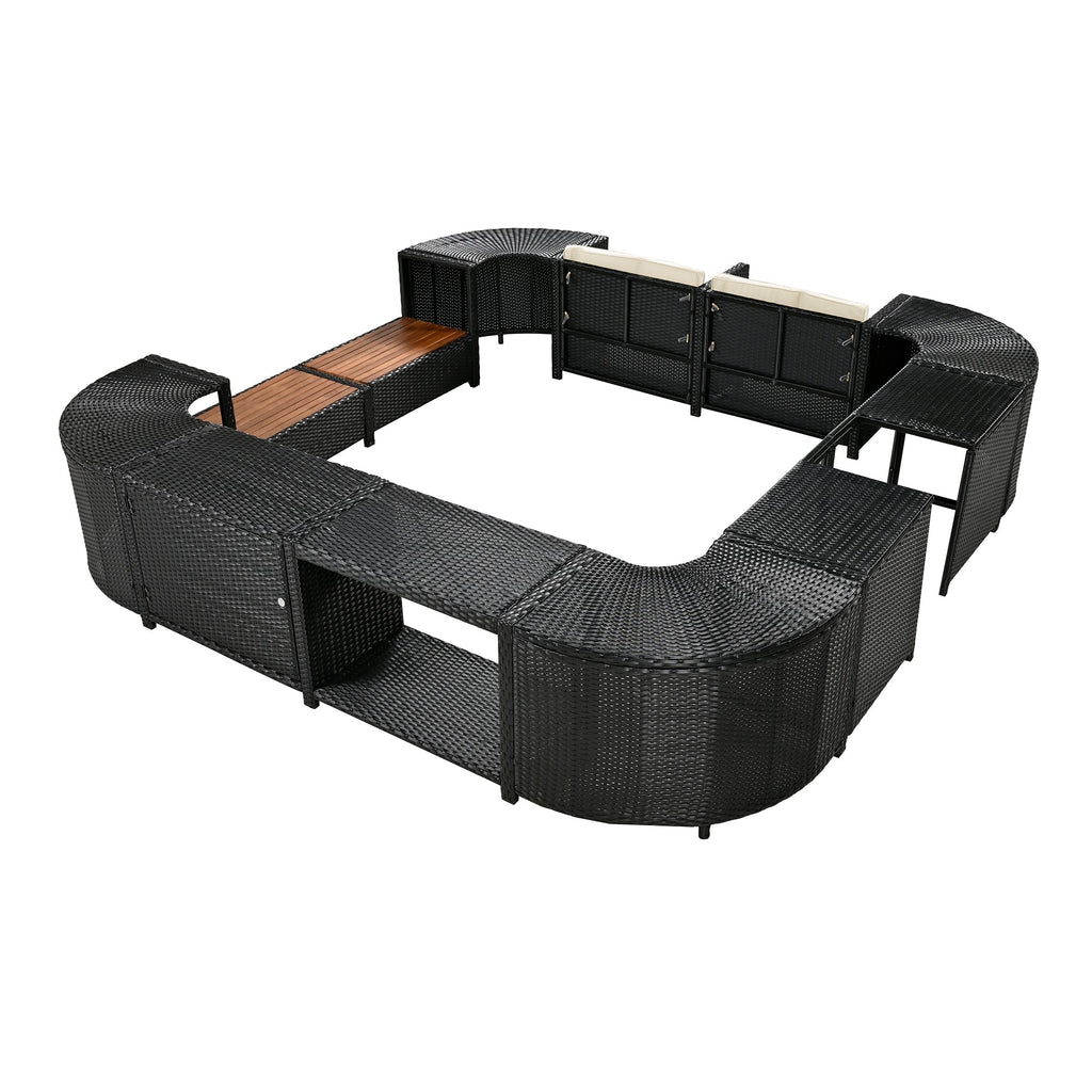Outdoor Rattan Sectional Sofa Set with Storage, Beige