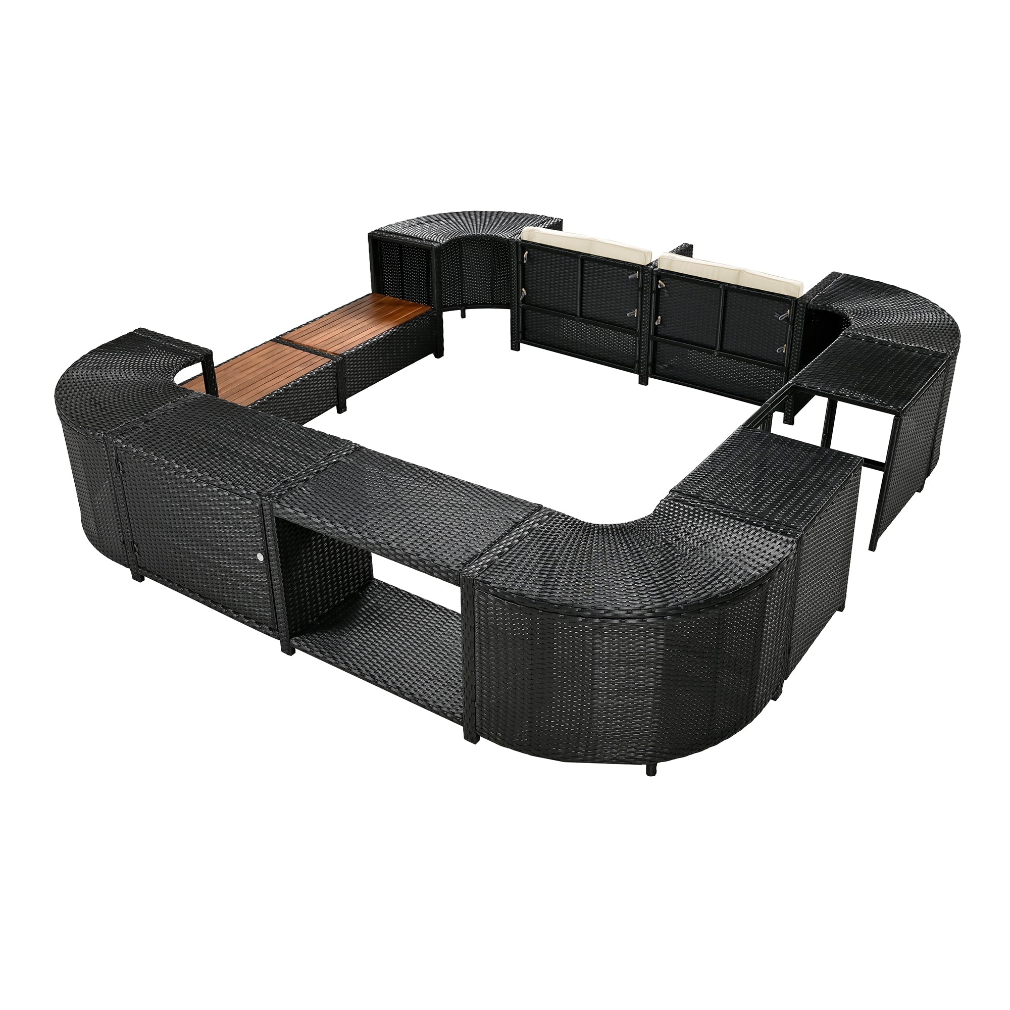 Outdoor Rattan Sectional Sofa Set with Storage, Beige