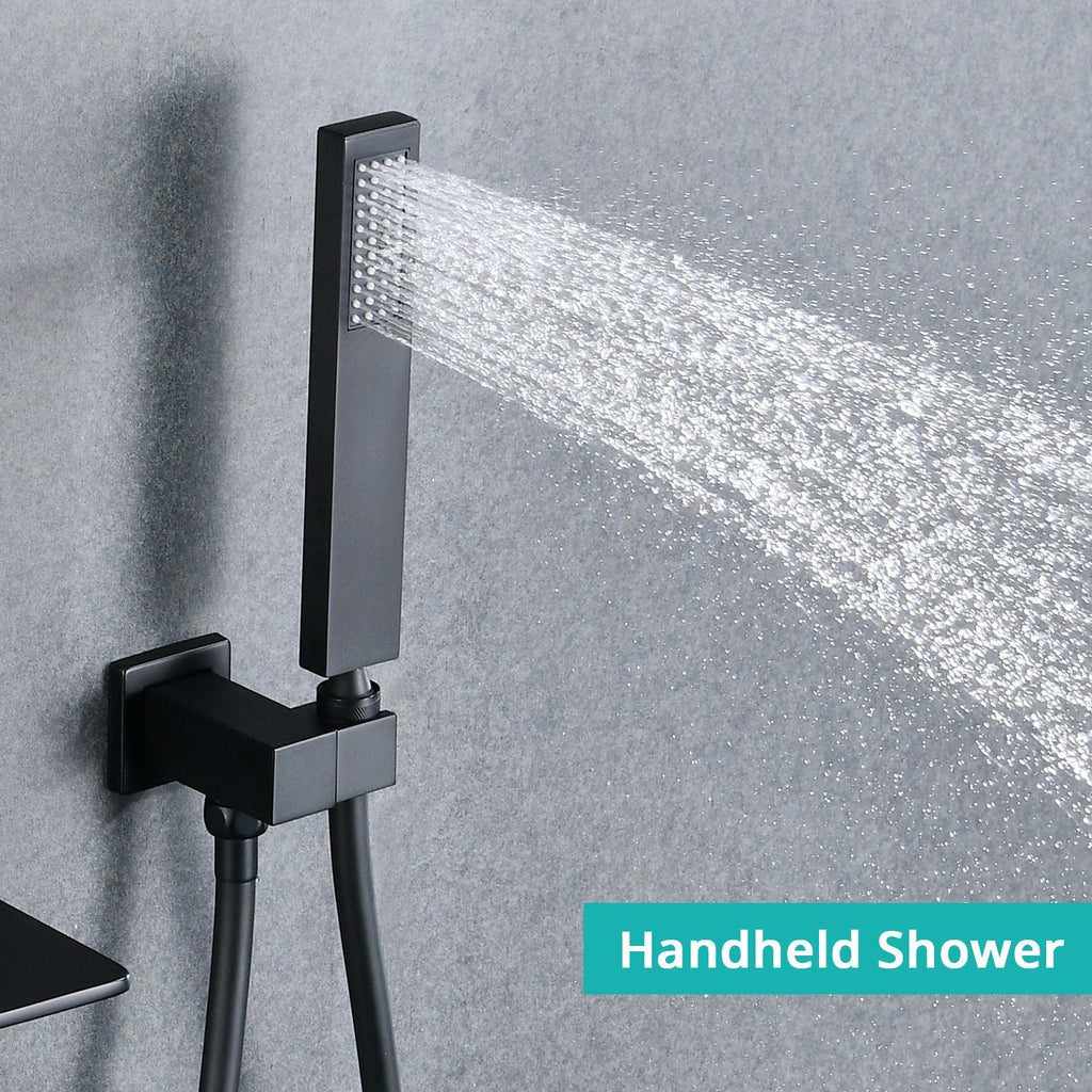 Modern Style Matte Black Wall Mount Tub Filler Bathtub Faucet Shower Set