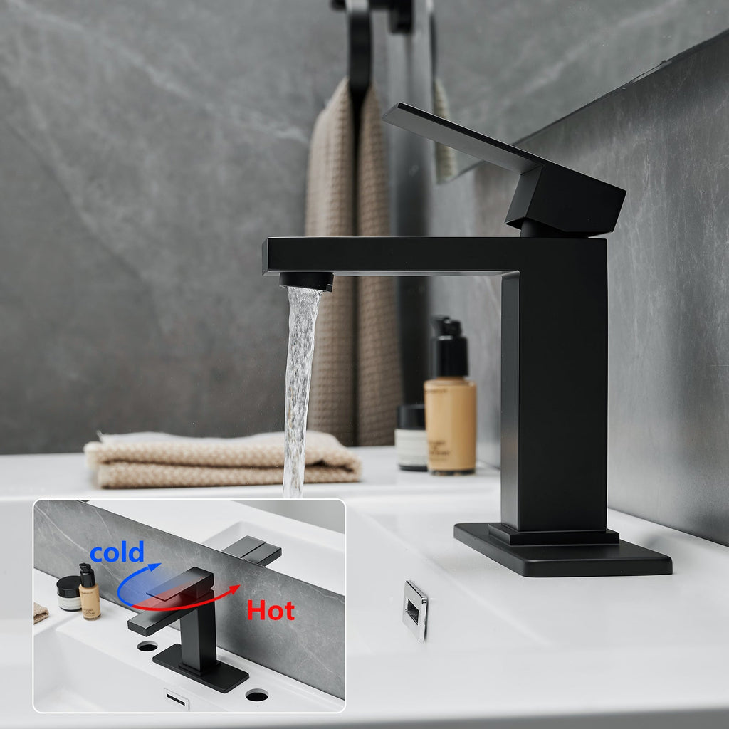 Black Waterfall Bathroom Sink Faucet 1 Hole with Pop Up Drain