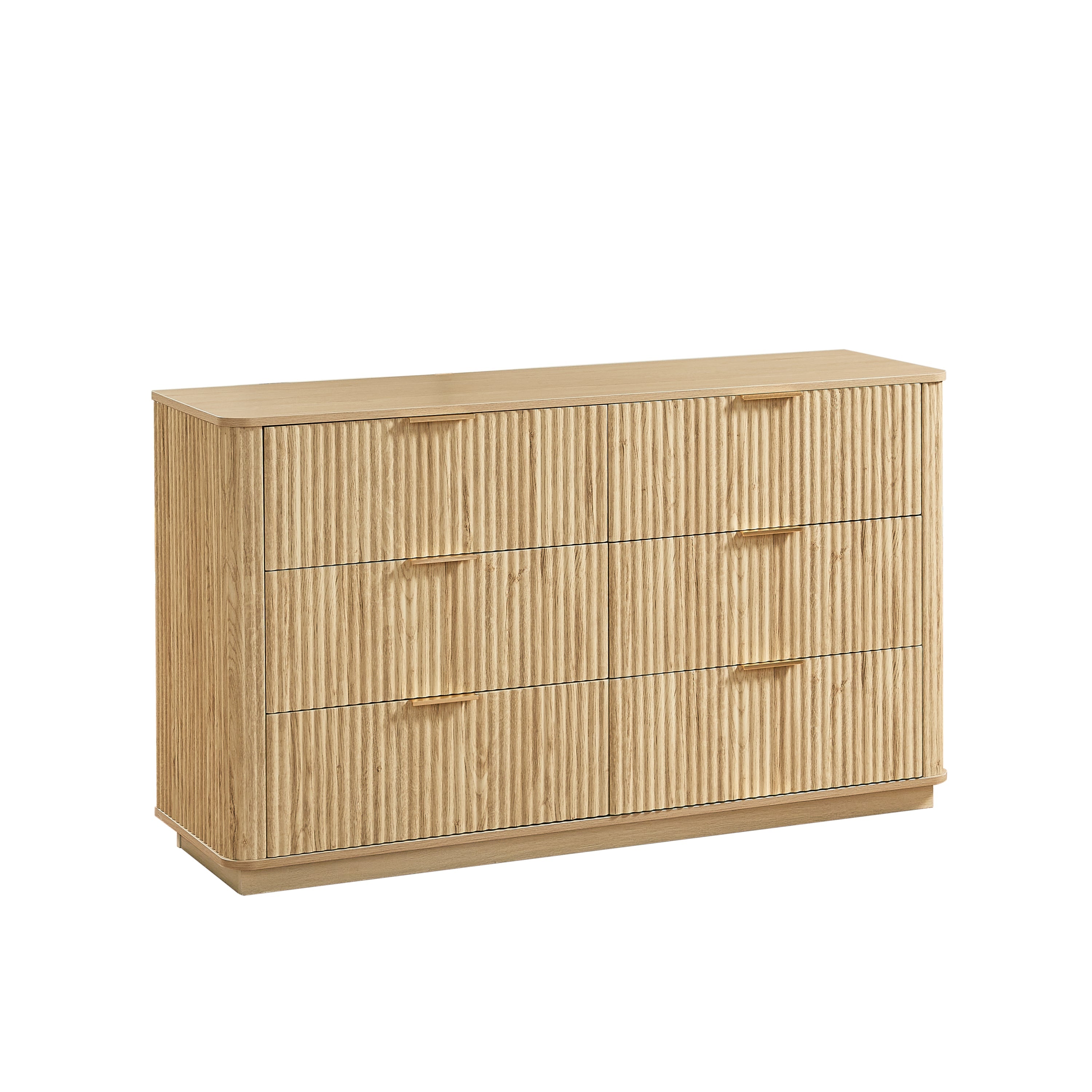 6 Drawer Dresser 55"W Curved Wave Design Walnut Wood