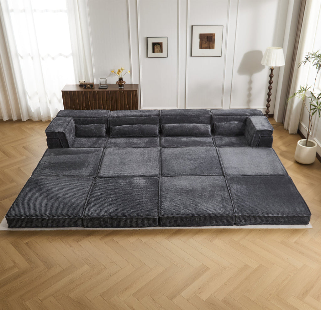 Sectional Sofa Bed Modular Circle Fleece Dark Gray 4 Seat 157 In Convertible