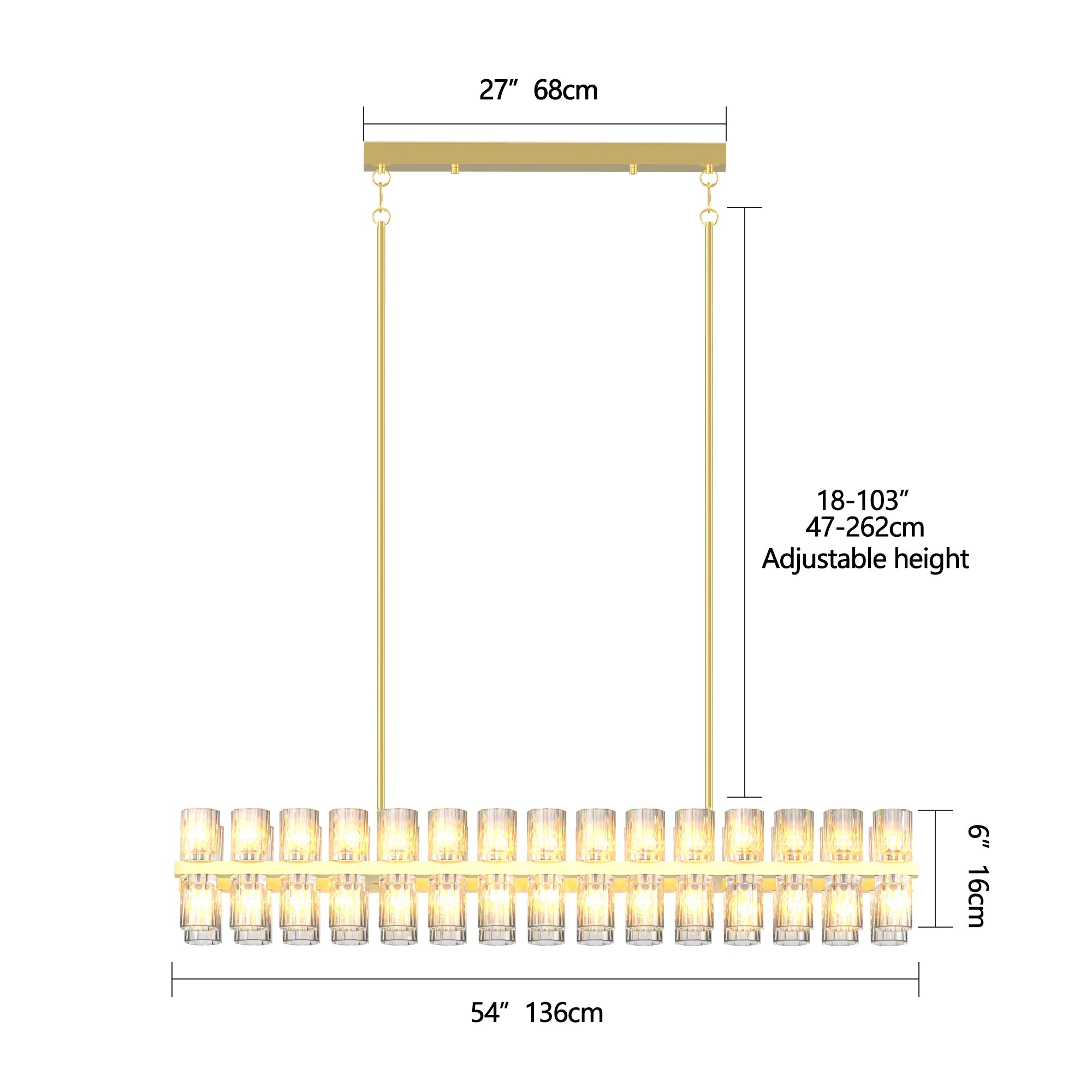 Chandelier Crystal Brass Rectangle Gold 54 In Kitchen Island 60 G4 Bulbs