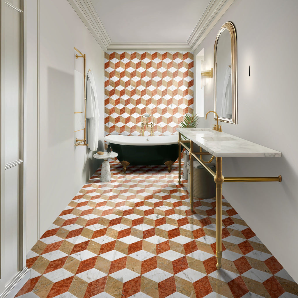 Hexagon Polished Marble Floor Wall Tiles White Gold Red