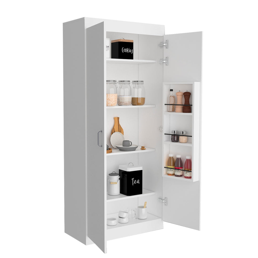 White Pantry Cabinet Double Door Five Shelves