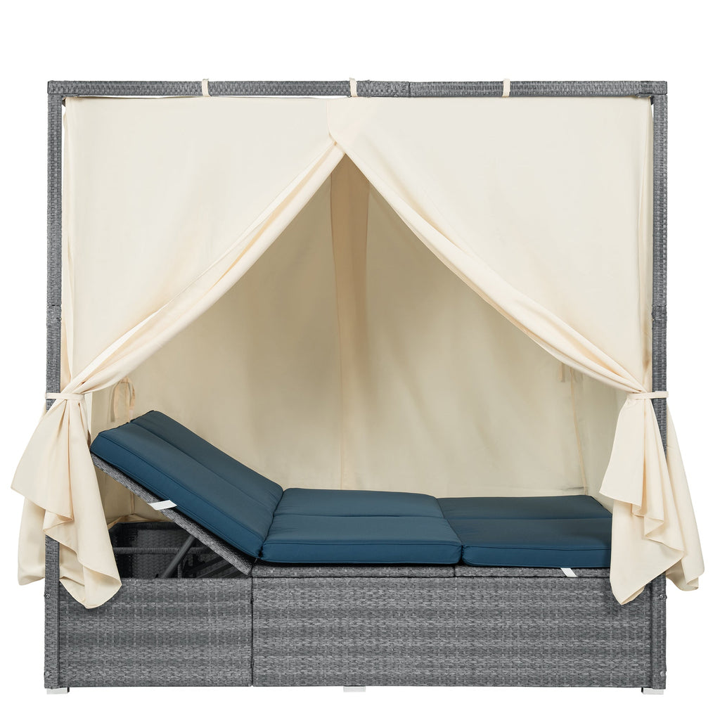 Adjustable Outdoor Sun Lounger with Canopy & Removable Cushion