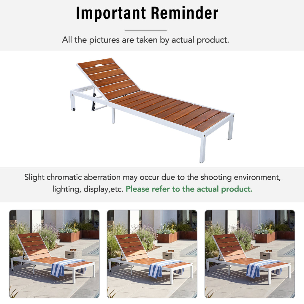 Outdoor Chaise Lounge Acacia Wood Steel Frame White Brown 78.7