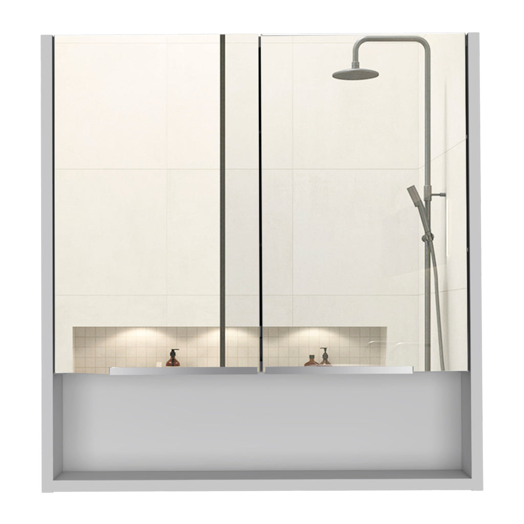 White Mirror Cabinet with Shelves and Double Doors