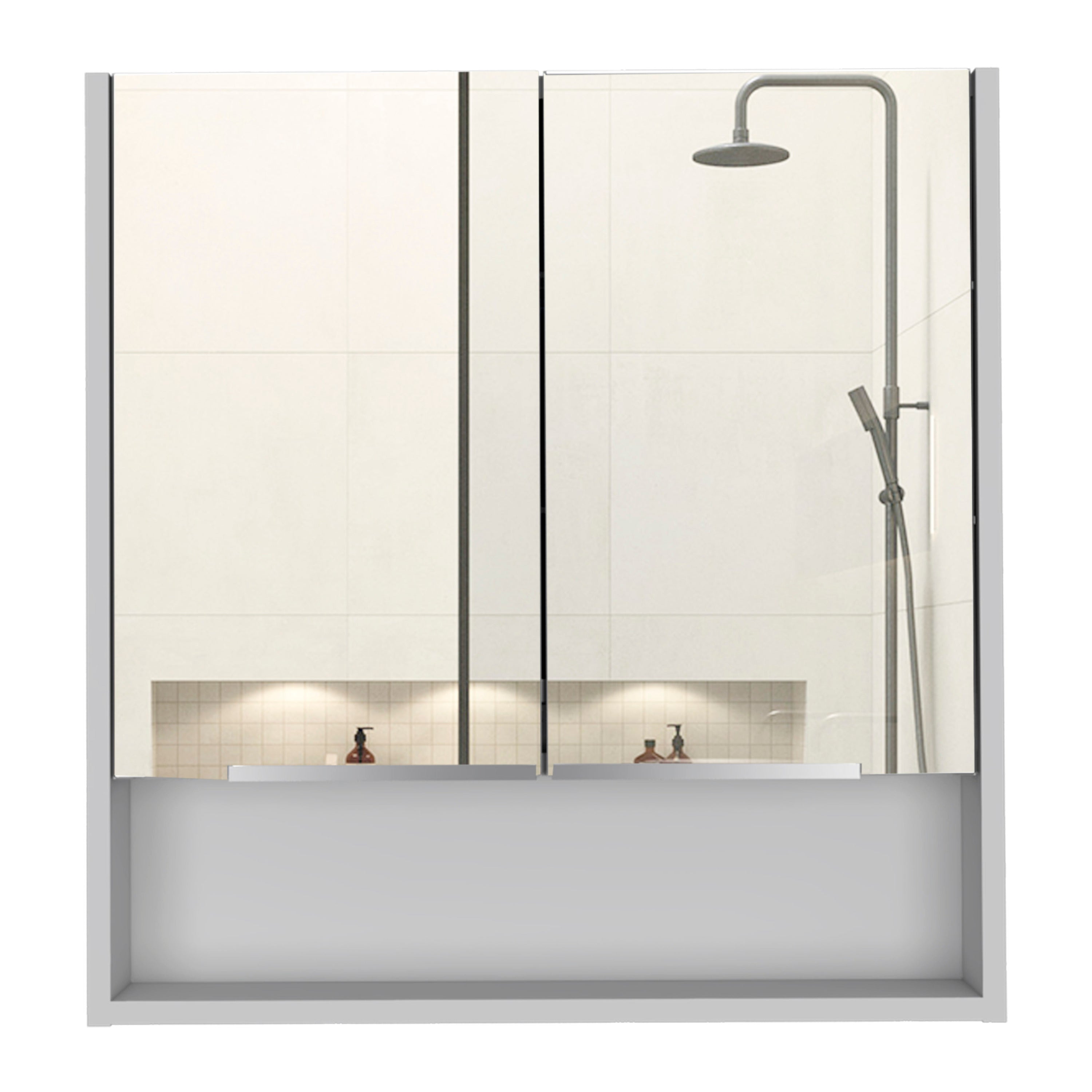 White Mirror Cabinet with Shelves and Double Doors