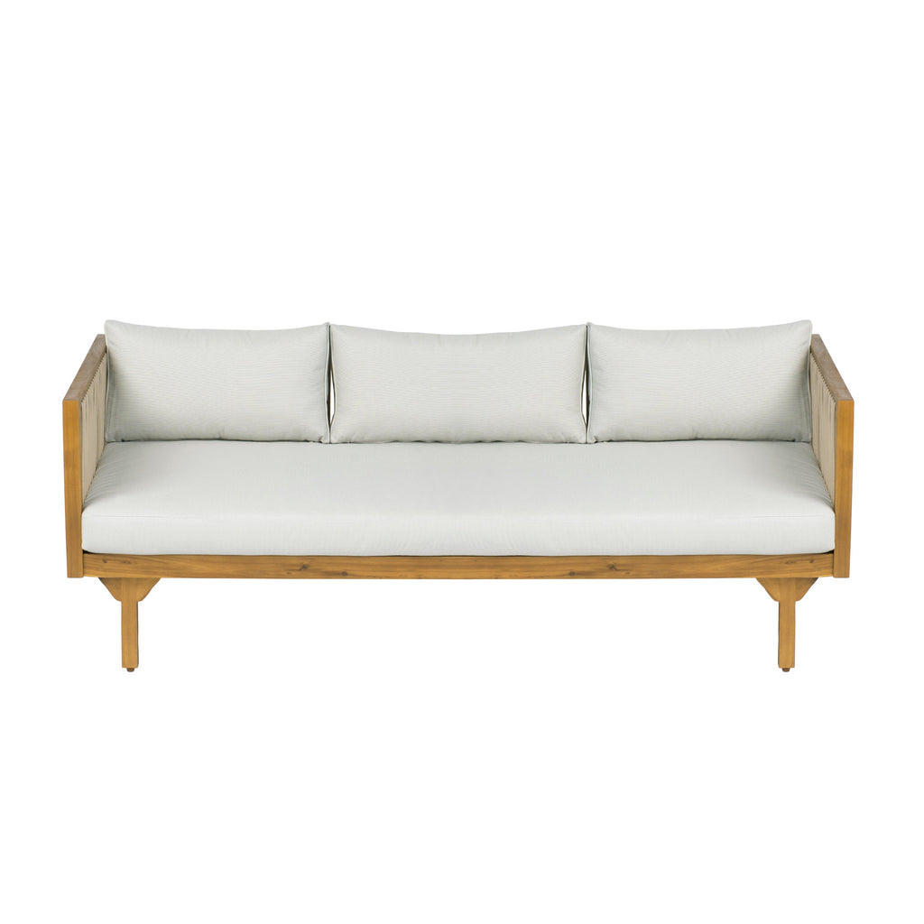 Outdoor Daybed Set Acacia Wood Rope 3 Seater Chaise Lounge
