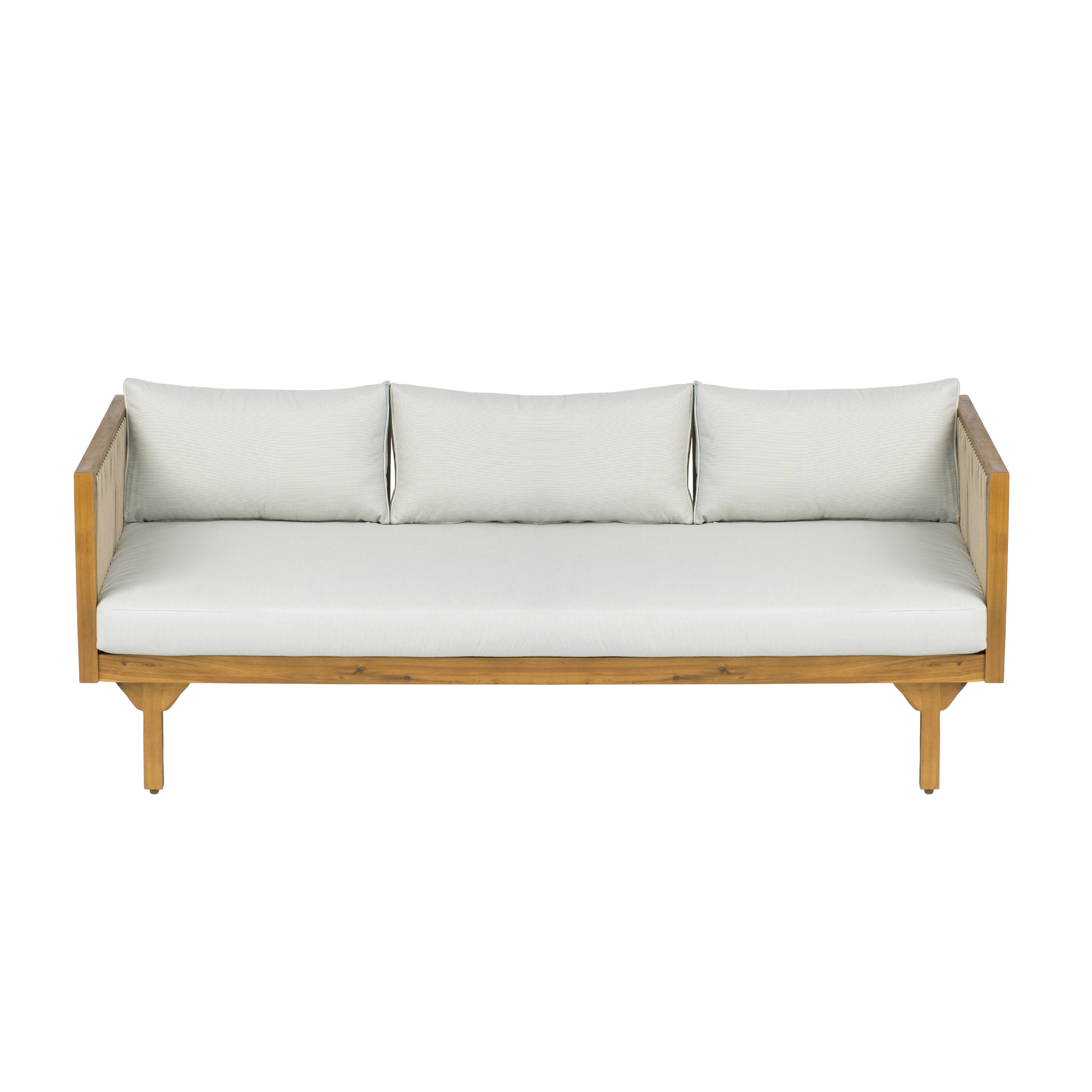 Outdoor Daybed Set Acacia Wood Rope 3 Seater Chaise Lounge