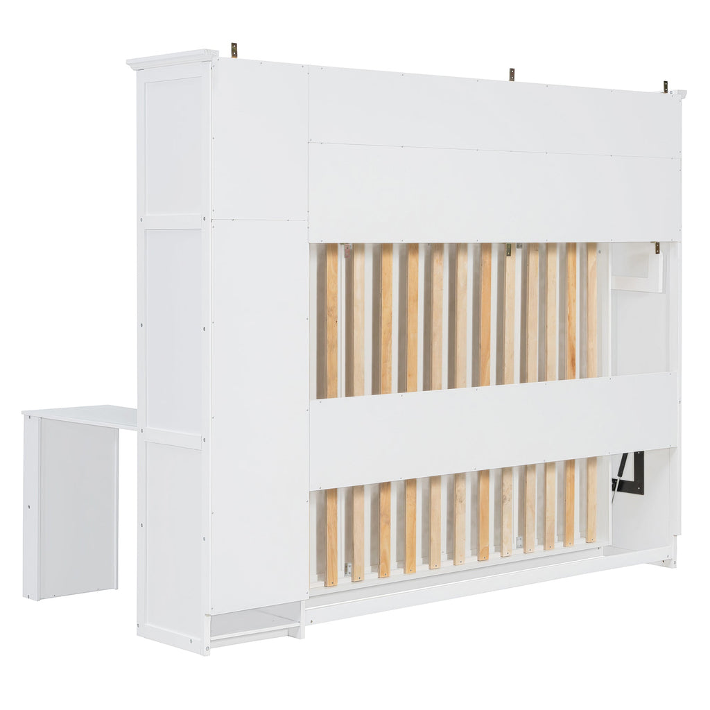 Murphy Bed with Desk and Rattan Cabinets, Warm White