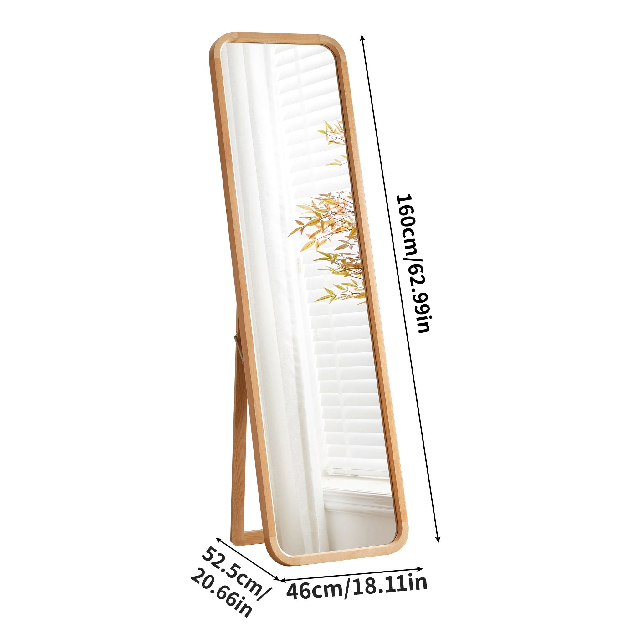Beech Wood Full Length Floor Mirror with Stand