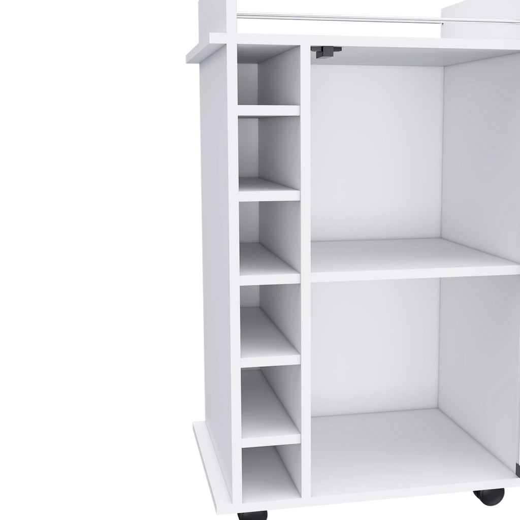 White Bar Cart Two Shelves Wine Rack Four Casters