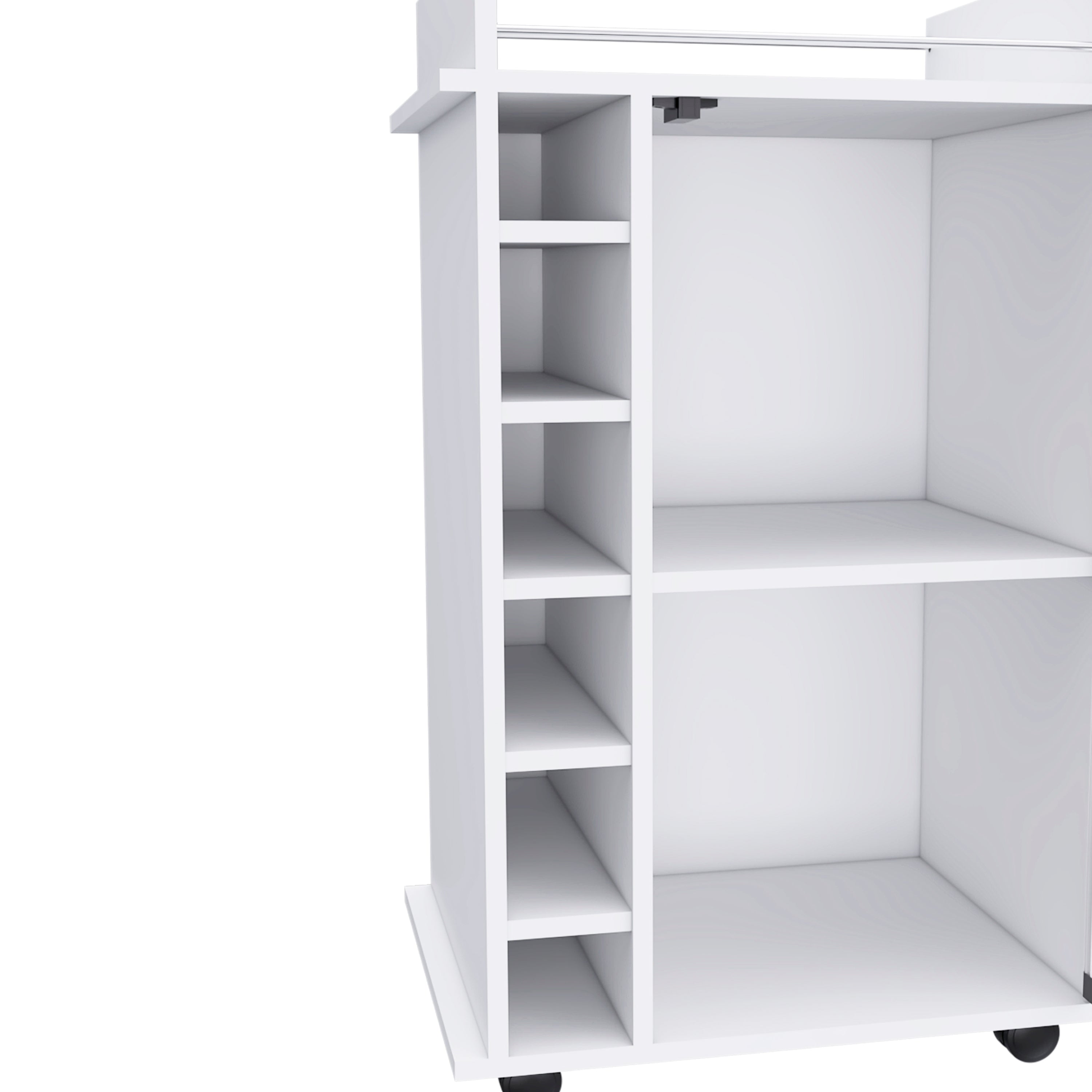 White Bar Cart Two Shelves Wine Rack Four Casters