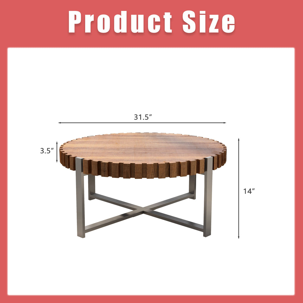 Felief 31.4" Modern Wooden Drum Coffee Table