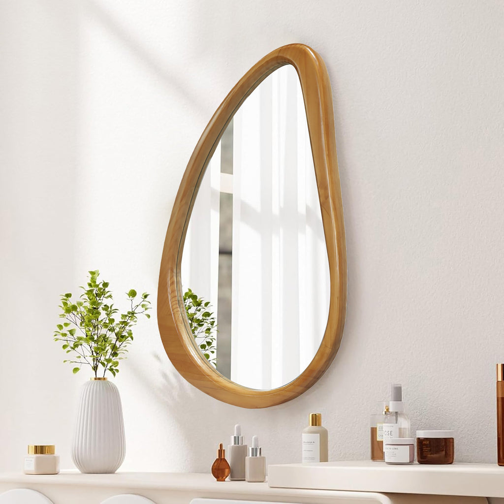 Modern Teardrop Wooden Wall Mirror 29.92" x 20.08