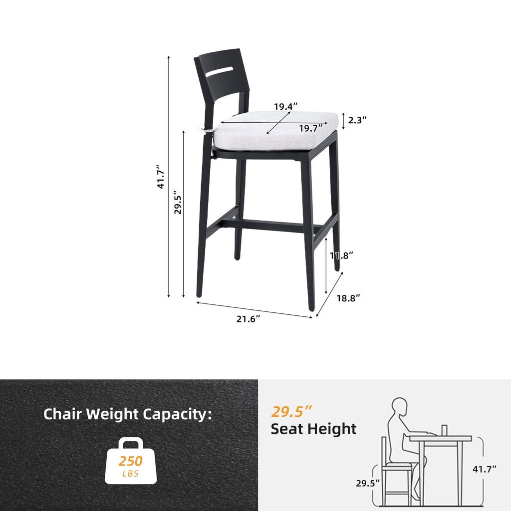 Outdoor Bar Stools Set of 2 Aluminum Patio Chairs Backrest