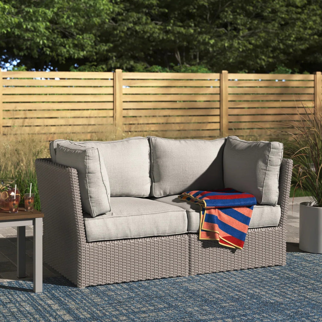 Outdoor Loveseat HDPE Wicker Gray Mix 66in Fully Assembled 600 LB