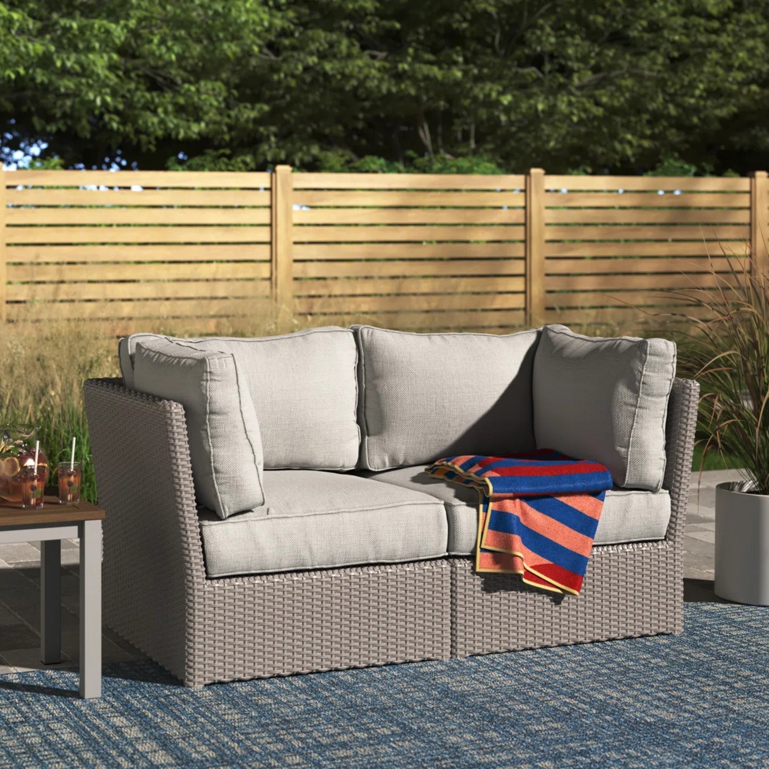 Outdoor Loveseat HDPE Wicker Gray Mix 66in Fully Assembled 600 LB