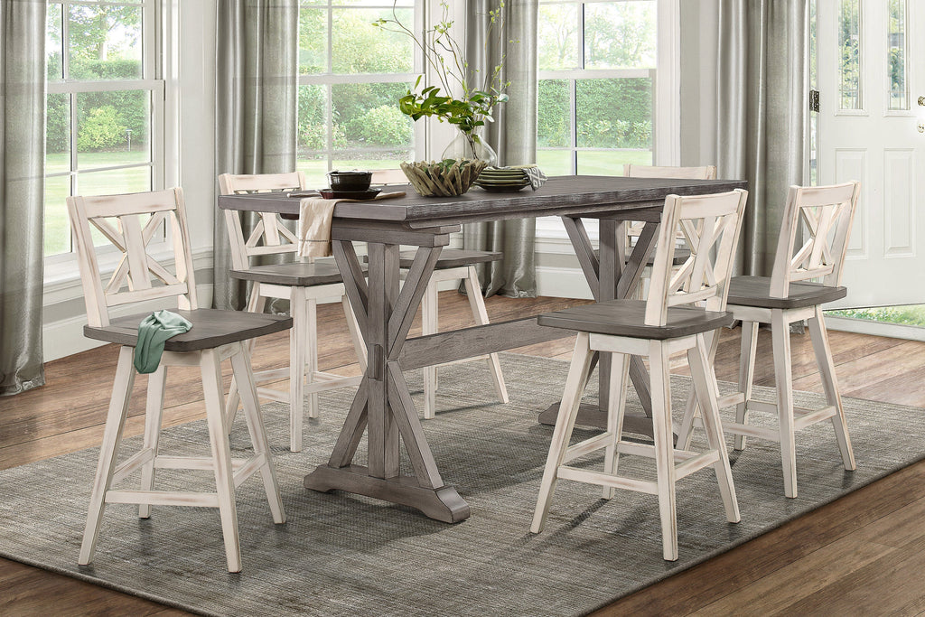 Distressed Gray Counter Height Dining Table Rubberwood
