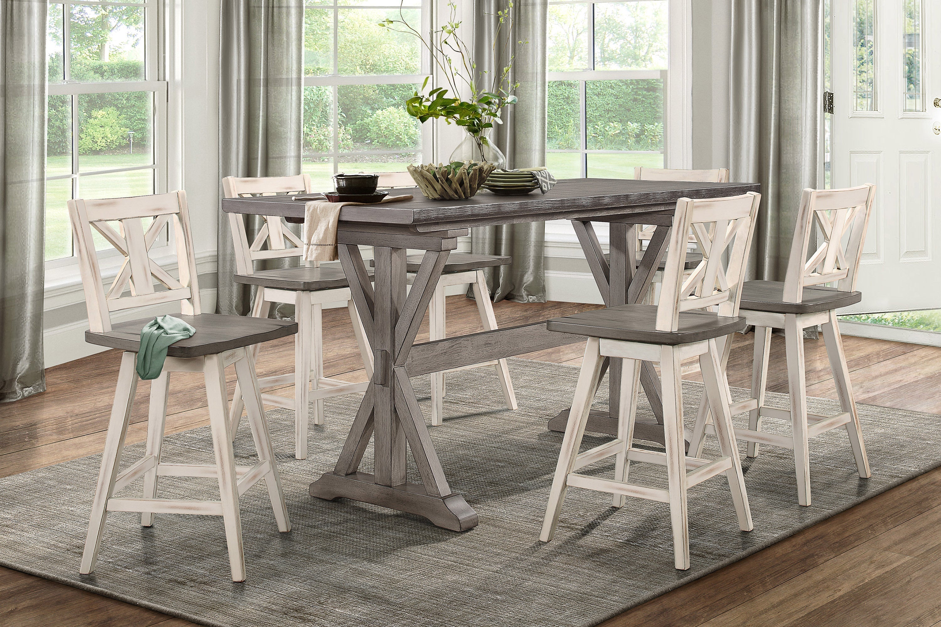 Distressed Gray Counter Height Dining Table Rubberwood