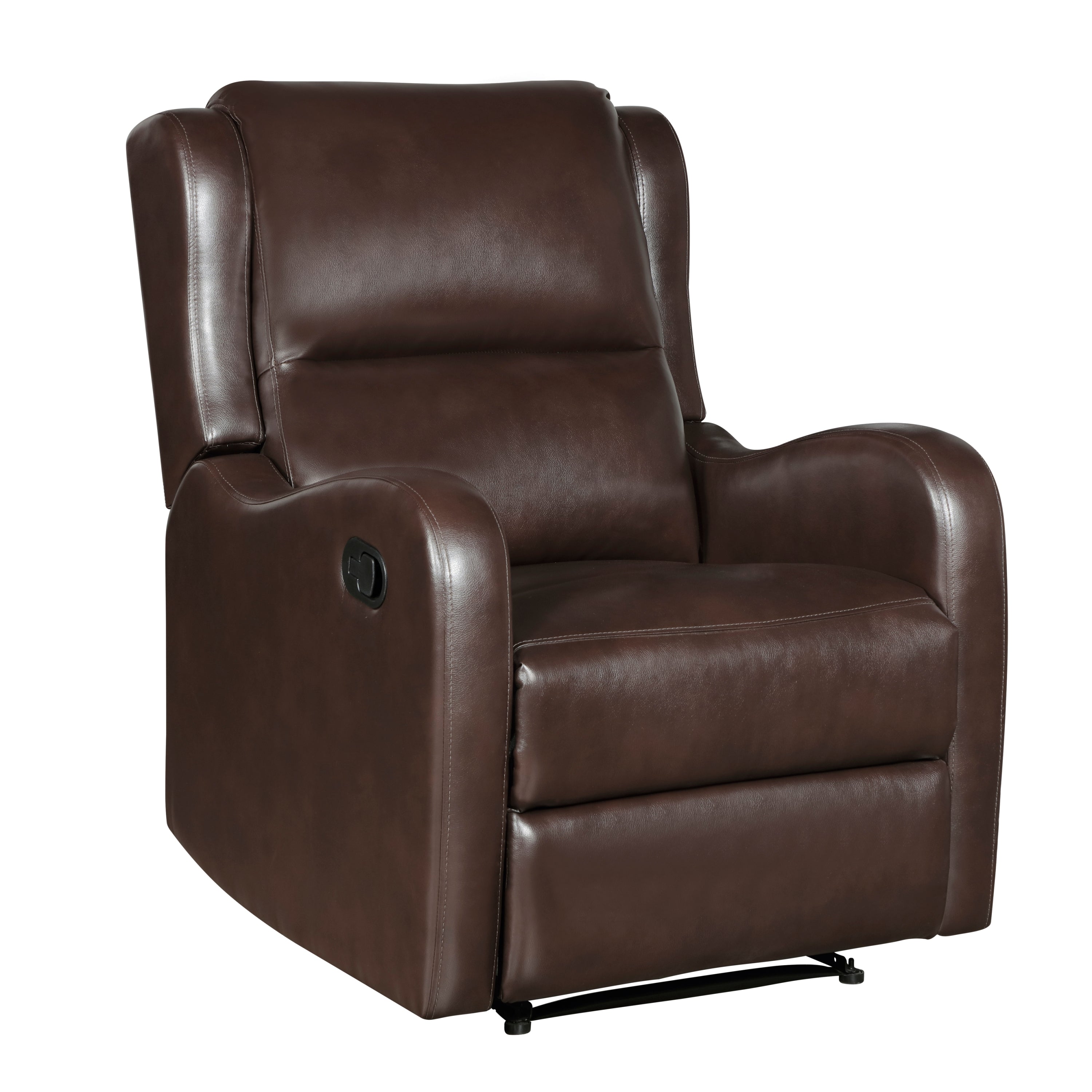 Brown Faux Leather Reclining Chair Wood Frame Living Room